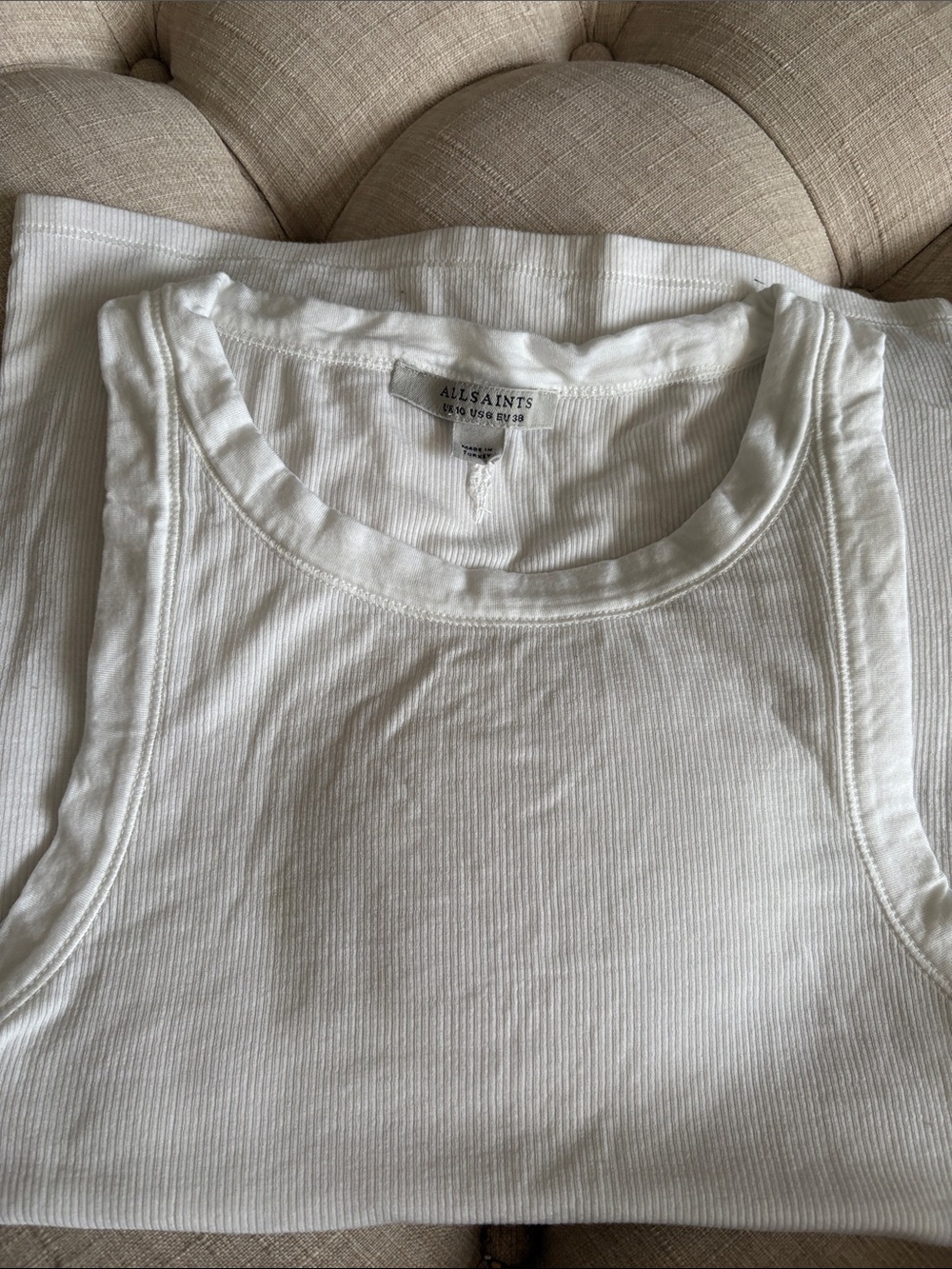 All Saints White Ribbed Scoop Neck Tank